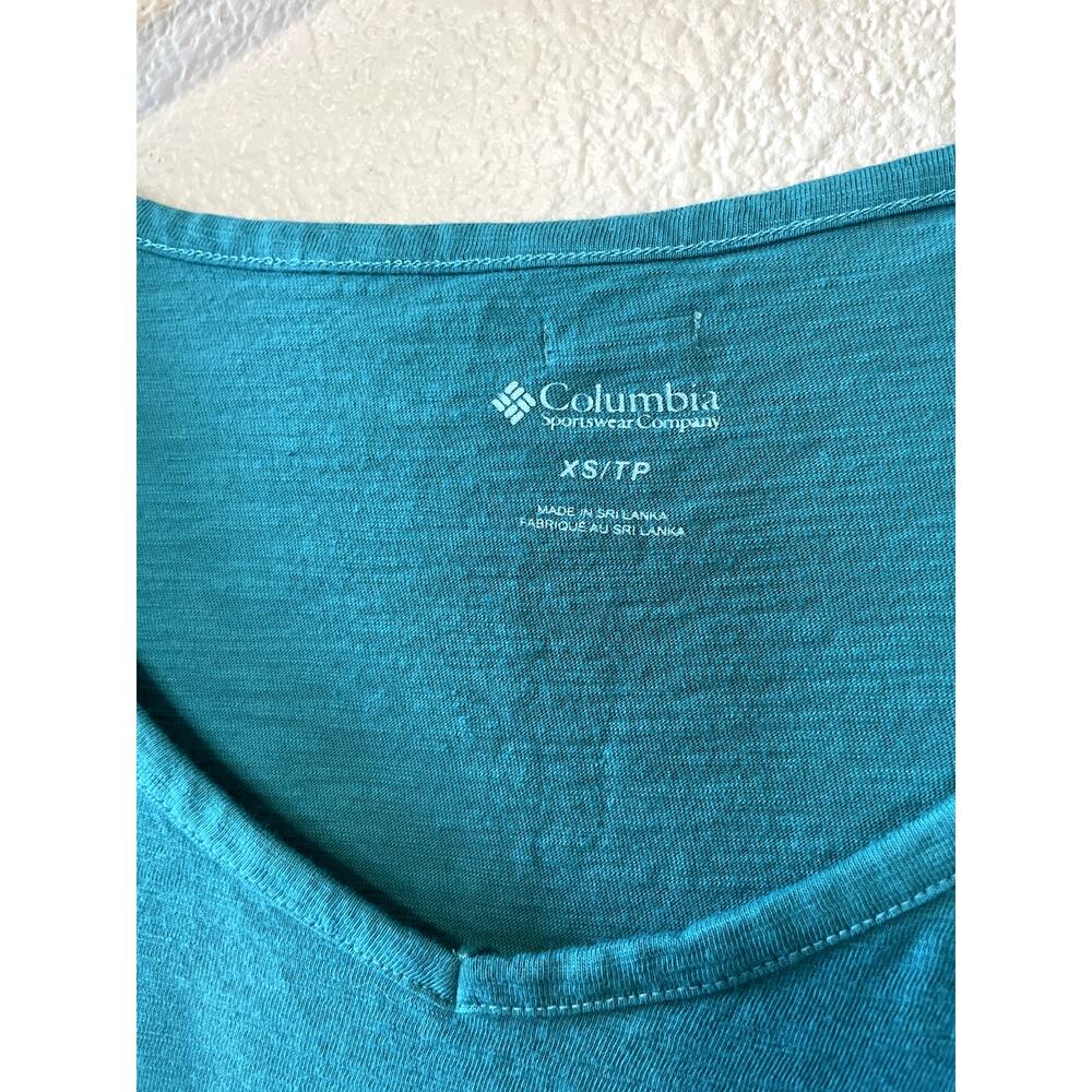 Columbia Daisy Fields Teal Tie Dye V Neck 100% Cotton Tee Shirt Dress Size XS - Picture 2 of 10